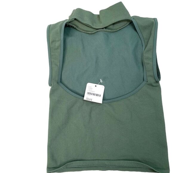 New Free People Intimately seamless open back mock neck top Size XS/S moss green - Picture 6 of 7